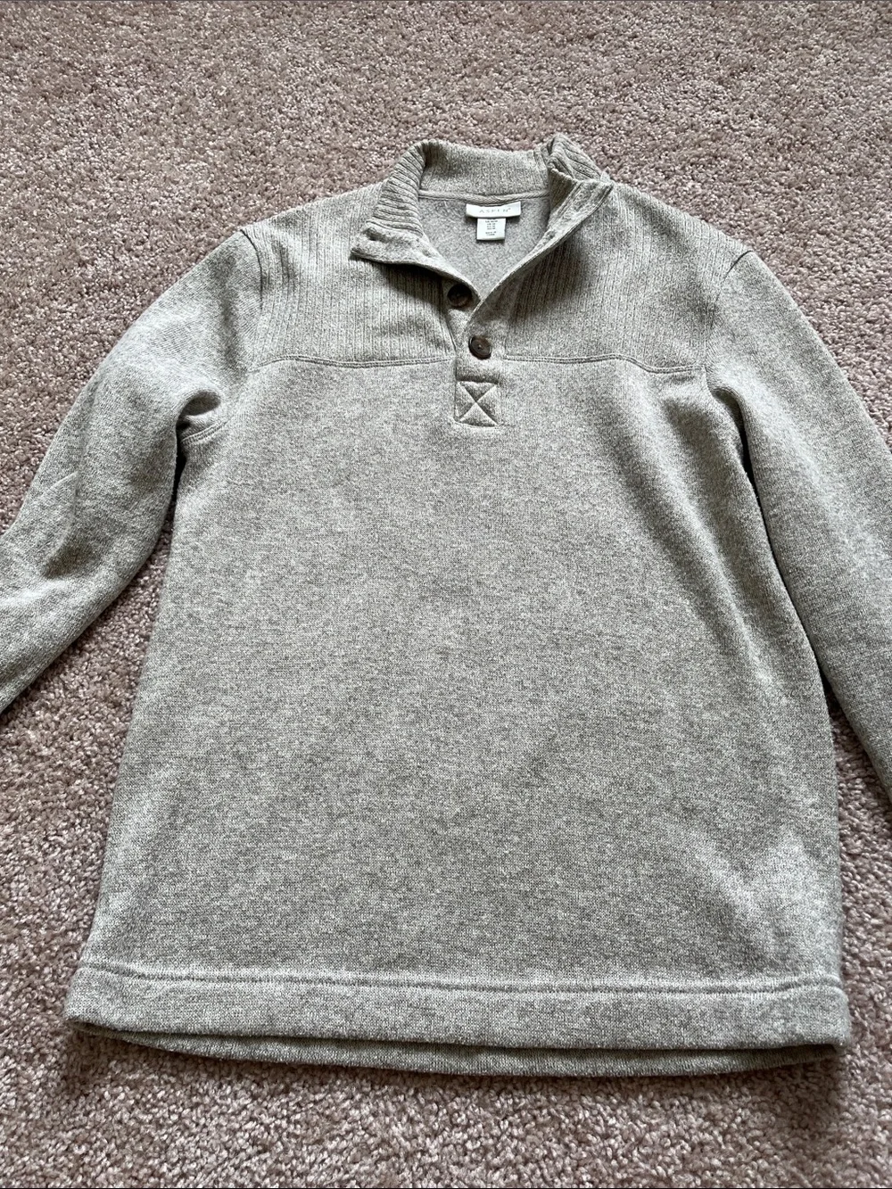 Men's Button 1/4 Front Mock Neck Sweater in Heather Taupe